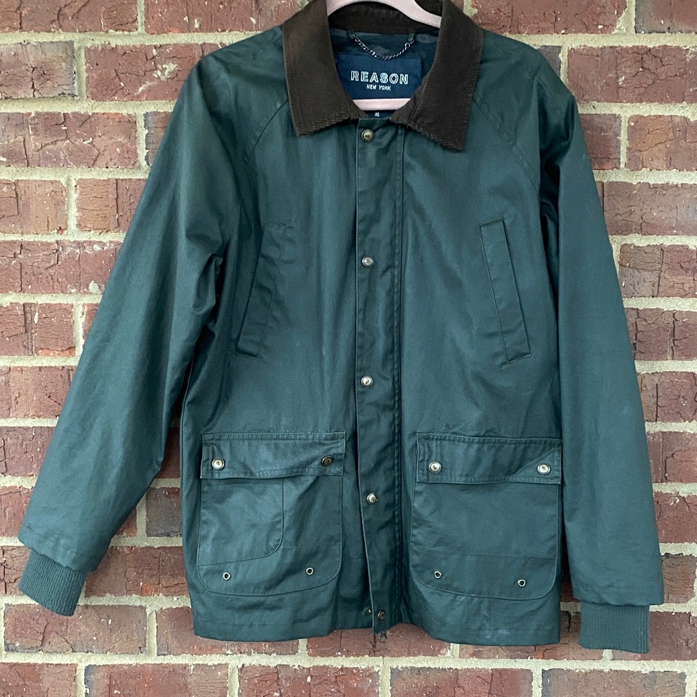 Reason Top Hat Olive Water Proof Waxed Zipper snap Corduroy collar Army Jacket